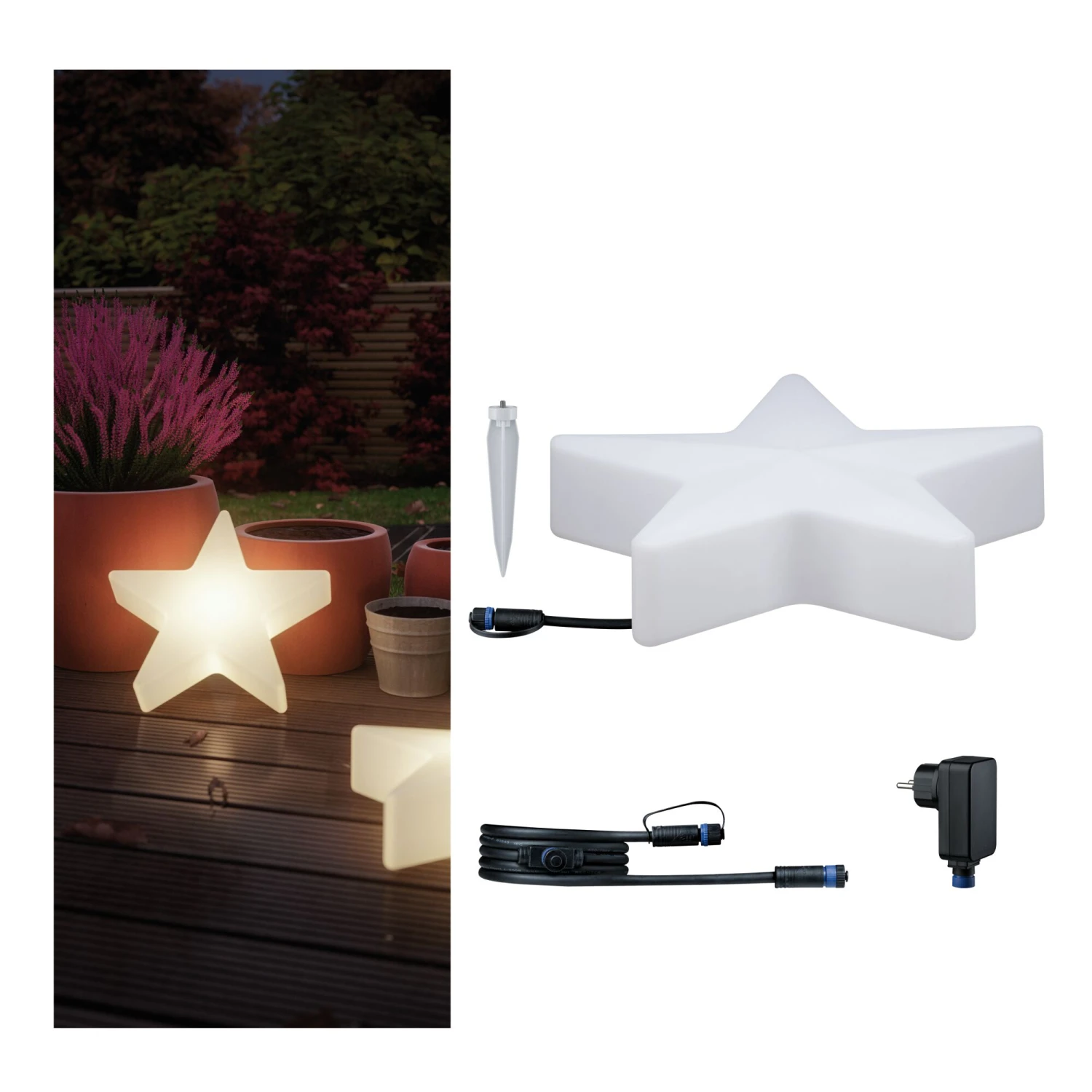 Paulmann Plug & Shine Bundle LED Lichtobjekt Star Inkl. 2m-Kabel Und Trafo IP67 3000K 2,8W Weiß