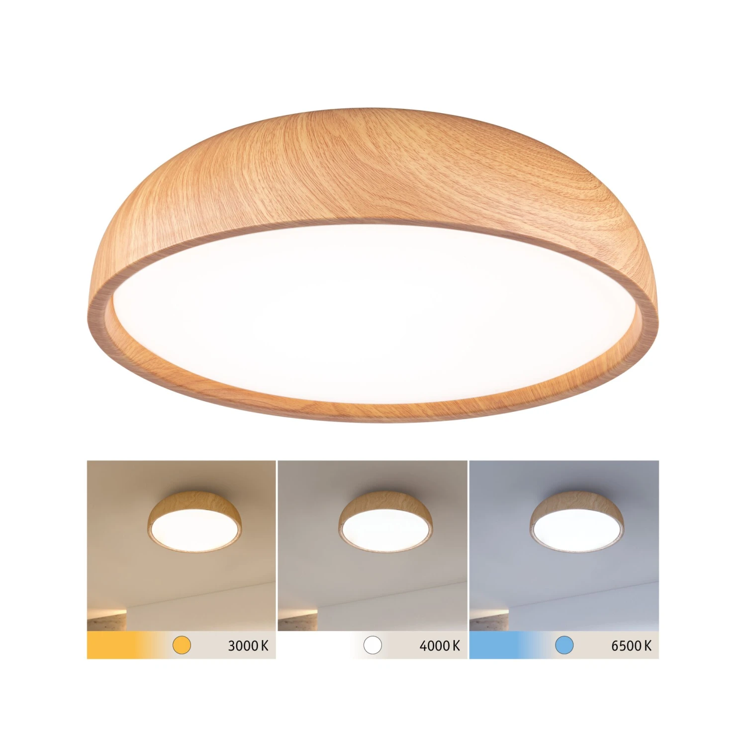 Paulmann Selection Bathroom LED Deckenleuchte Oka IP44 White Switch 950lm 230V 24W Holzoptik