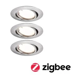 Paulmann LED Einbauleuchte Smart Home Zigbee 3.0 Base Coin Basisset Schwenkbar Rund 90mm 20° 3x4,9W 3x430lm 230V Dimmbar 3000K Eisen Gebürstet