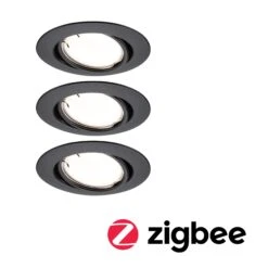 Paulmann LED Einbauleuchte Smart Home Zigbee 3.0 Base Coin Basisset Schwenkbar Rund 90mm 20° 3x4,9W 3x430lm 230V Dimmbar 3000K Schwarz Matt