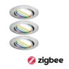 Paulmann LED Einbauleuchte Smart Home Zigbee 3.0 Base Coin Basisset Schwenkbar Rund 90mm 20° 3x4,9W 3x420lm 230V Dimmbar RGBW+ Eisen Gebürstet