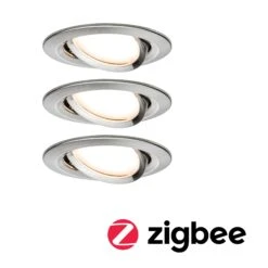 Paulmann LED Einbauleuchte Smart Home Zigbee 3.0 Nova Plus Coin Basisset Schwenkbar Rund 84mm 50° Coin 3x6W 3x470lm 230V Dimmbar 2700K Eisen Gebürstet
