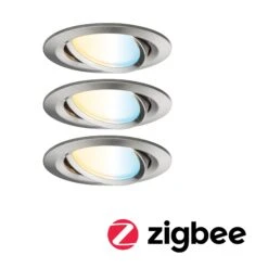 Paulmann LED Einbauleuchte Smart Home Zigbee 3.0 Nova Plus Coin Basisset Schwenkbar Rund 84mm 50° Coin 3x6W 3x470lm 230V Dimmbar Tunable White Eisen Gebürstet