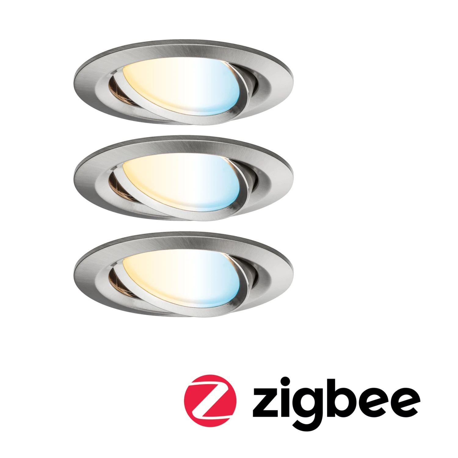 Paulmann LED Einbauleuchte Smart Home Zigbee 3.0 Nova Plus Coin Basisset Schwenkbar Rund 84mm 50° Coin 3x6W 3x470lm 230V Dimmbar Tunable White Eisen Gebürstet