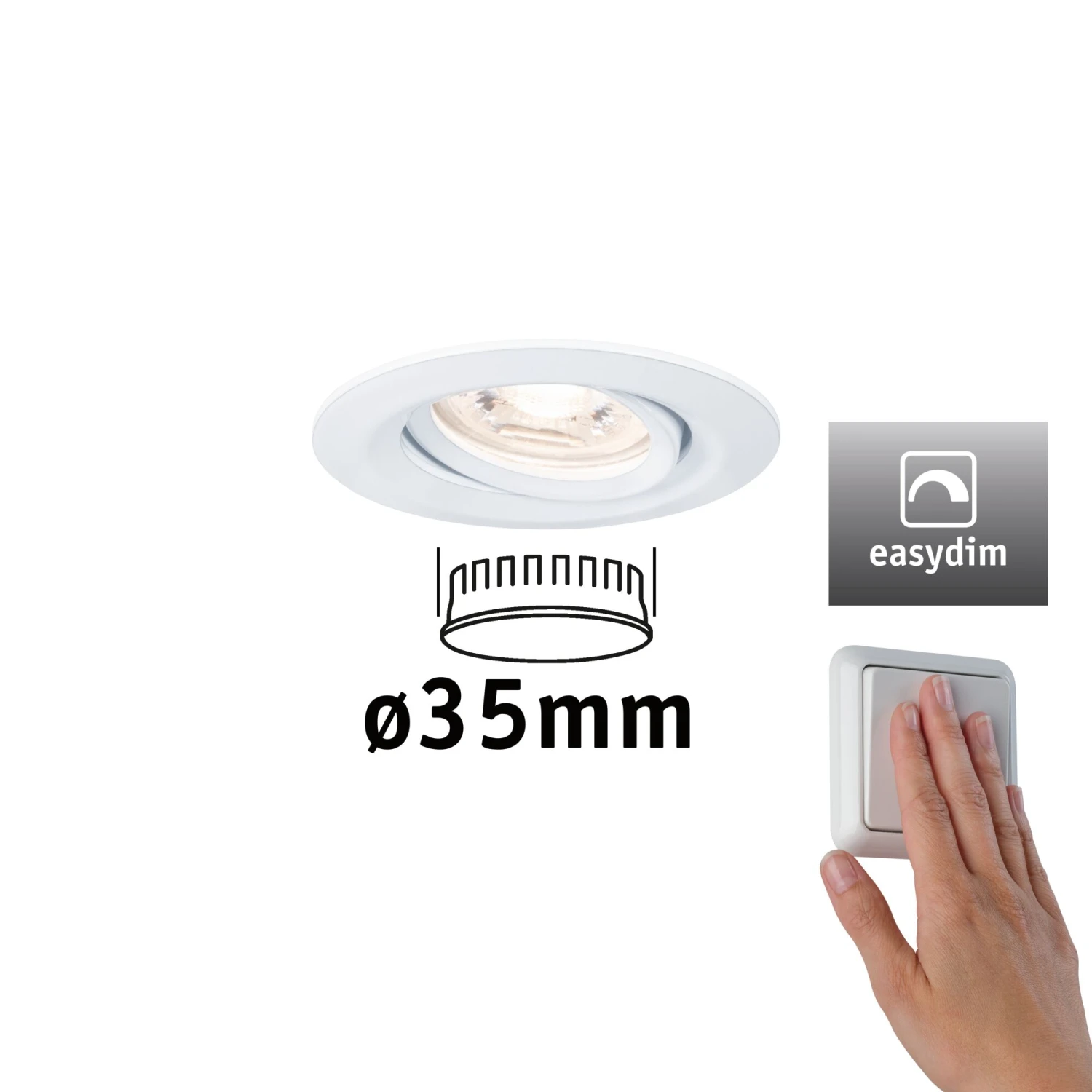 Paulmann LED Einbauleuchte Easy Dim Nova Mini Plus Coin Einzelleuchte Schwenkbar Rund 66mm 15° Coin 4,2W 300lm 230V Dimmbar 2700K Weiß Matt