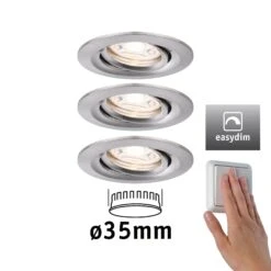 Paulmann LED Einbauleuchte Easy Dim Nova Mini Plus Coin Basisset Schwenkbar Rund 66mm 15° Coin 3x4,2W 3x300lm 230V Dimmbar 2700K Eisen Gebürstet