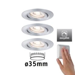 Paulmann LED Einbauleuchte Easy Dim Nova Mini Plus Coin Basisset Schwenkbar Rund 66mm 15° Coin 3x4,2W 3x300lm 230V Dimmbar 2700K Alu