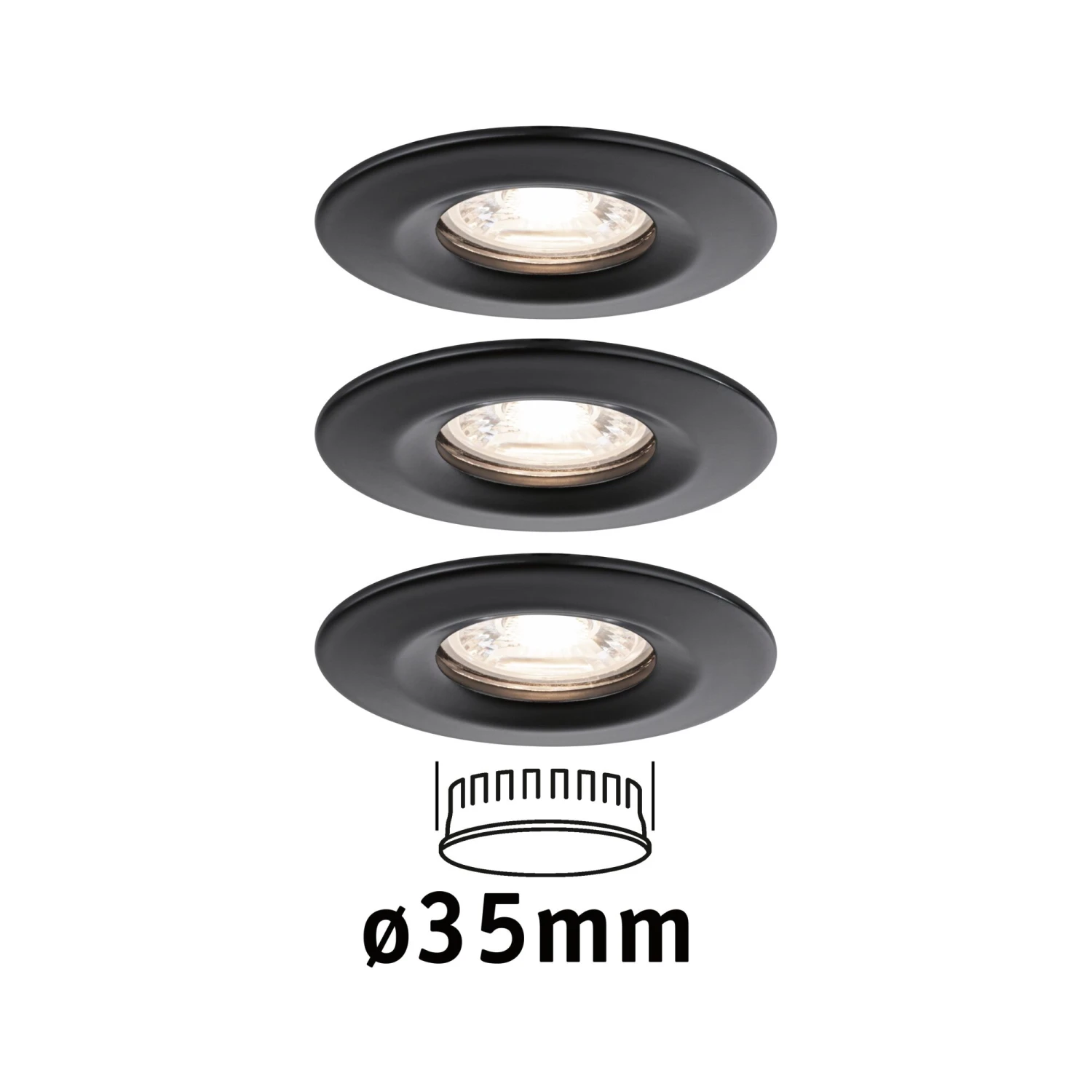 Paulmann LED Einbauleuchte Nova Mini Coin Basisset Starr Rund 66mm Coin 3x4W 3x310lm 230V 2700K Schwarz Matt