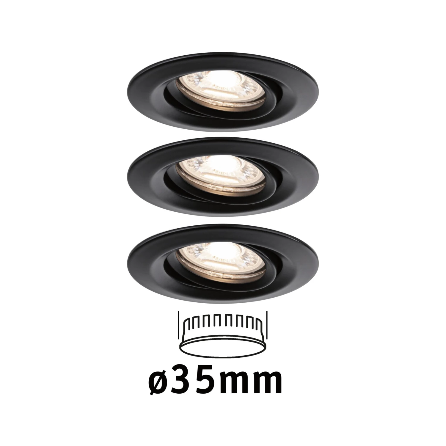Paulmann LED Einbauleuchte Easy Dim Nova Mini Plus Coin Basisset Schwenkbar Rund 66mm 15° Coin 3x4W 3x310lm 230V 2700K Schwarz Matt