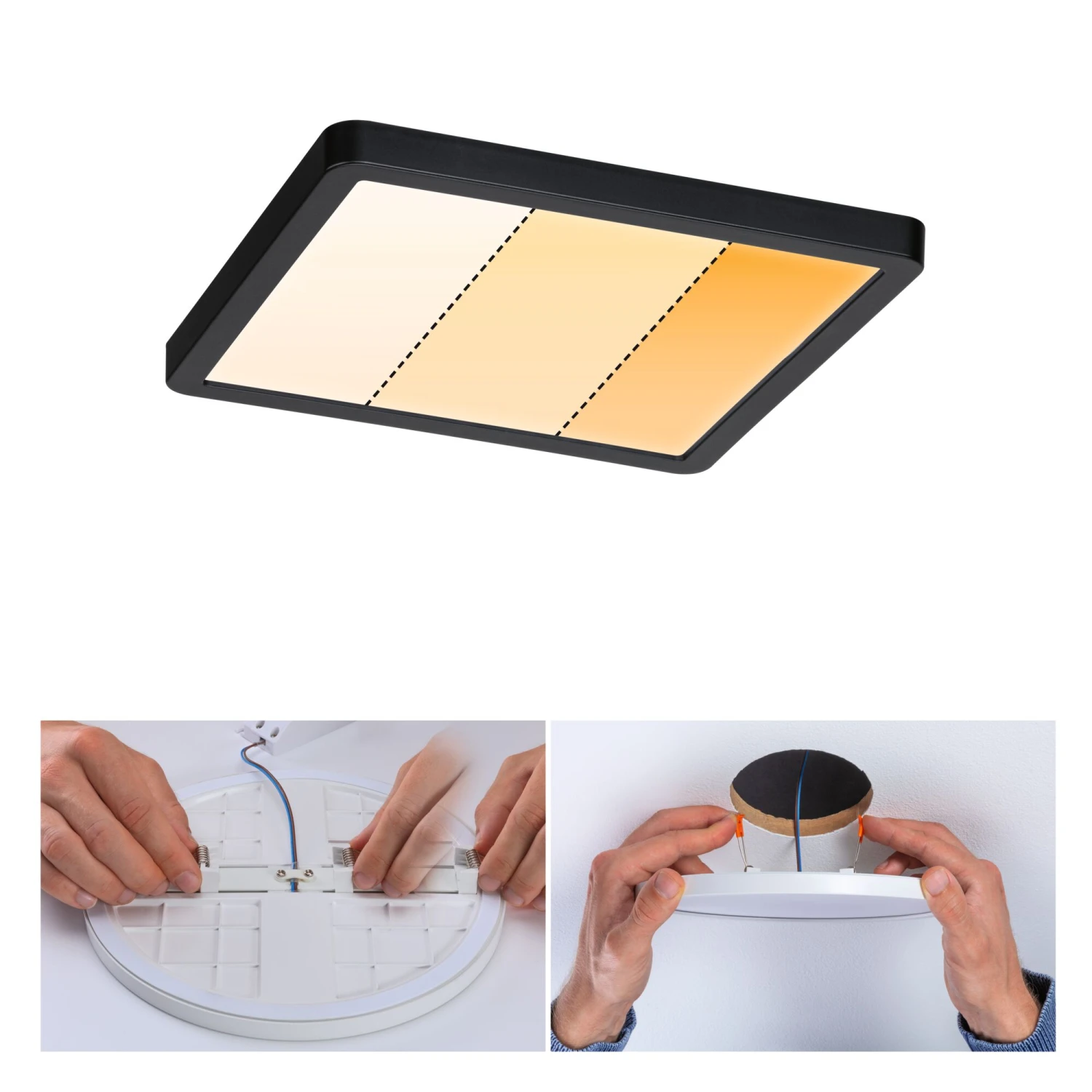 Paulmann VariFit LED Einbaupanel Dim To Warm Areo IP44 Eckig 175x175mm 13W 1200lm 3 Step Dim To Warm Schwarz Dimmbar – Bild 2