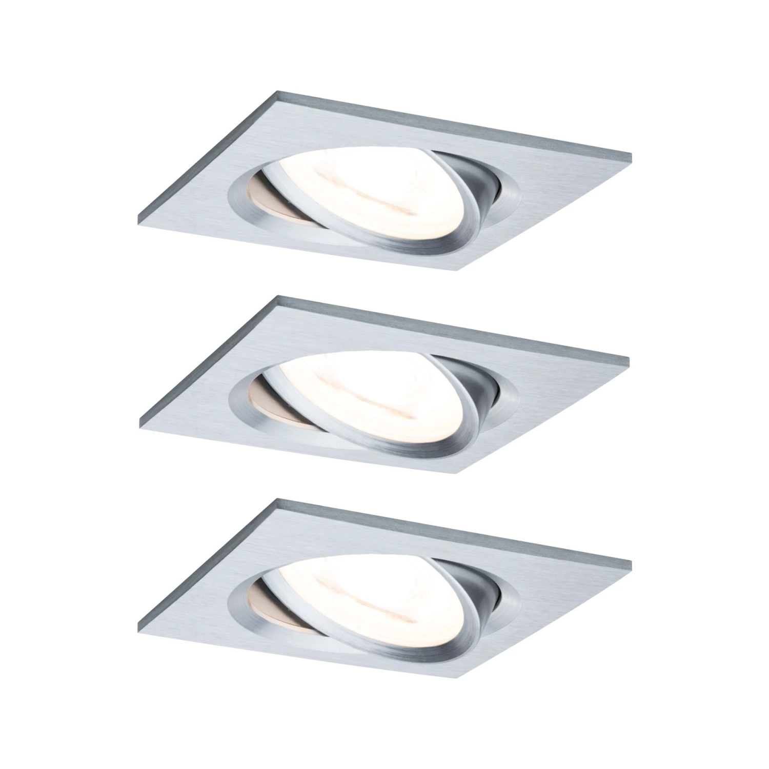 Paulmann LED Einbauleuchte Nova Basisset Schwenkbar Eckig 84x84mm 50° GU10 3x6,5W 3x460lm 230V 2700K Alu Gedreht