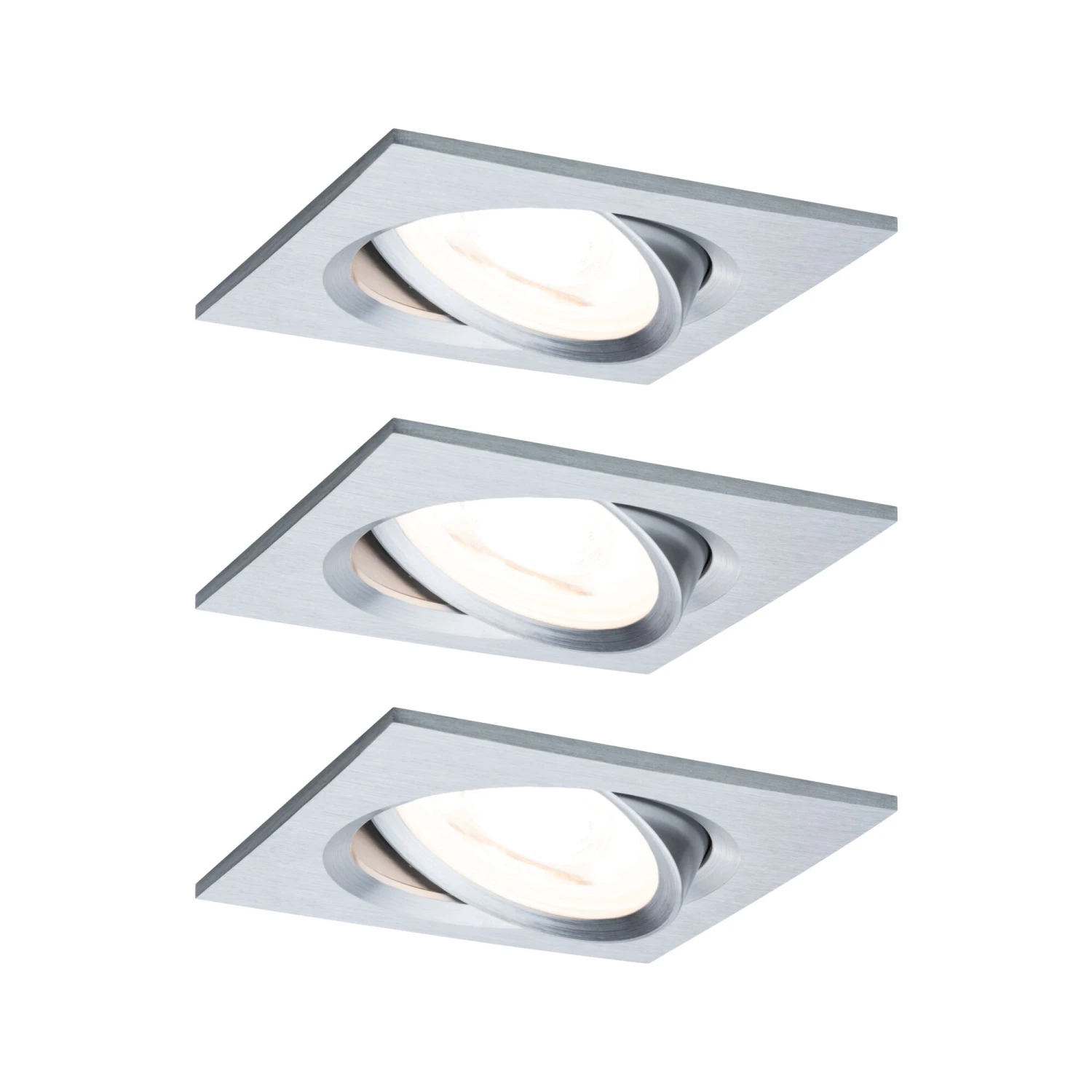 Paulmann LED Einbauleuchte 3-Step-Dim Nova Basisset Schwenkbar Eckig 84x84mm 50° GU10 3x6,5W 3x460lm 230V Dimmbar 2700K Alu Gedreht