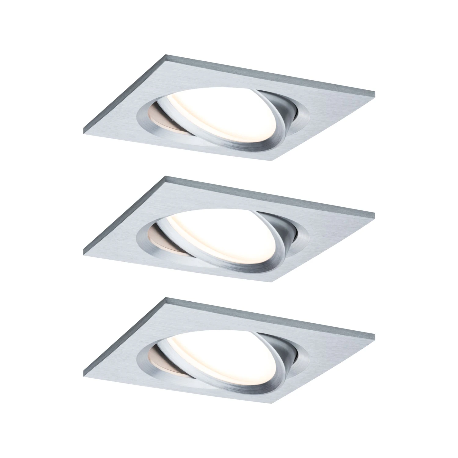 Paulmann LED Einbauleuchte Nova Plus Coin Basisset Schwenkbar Eckig 84x84mm 50° Coin 3x6W 3x470lm 230V Dimmbar 2700K Alu Gedreht