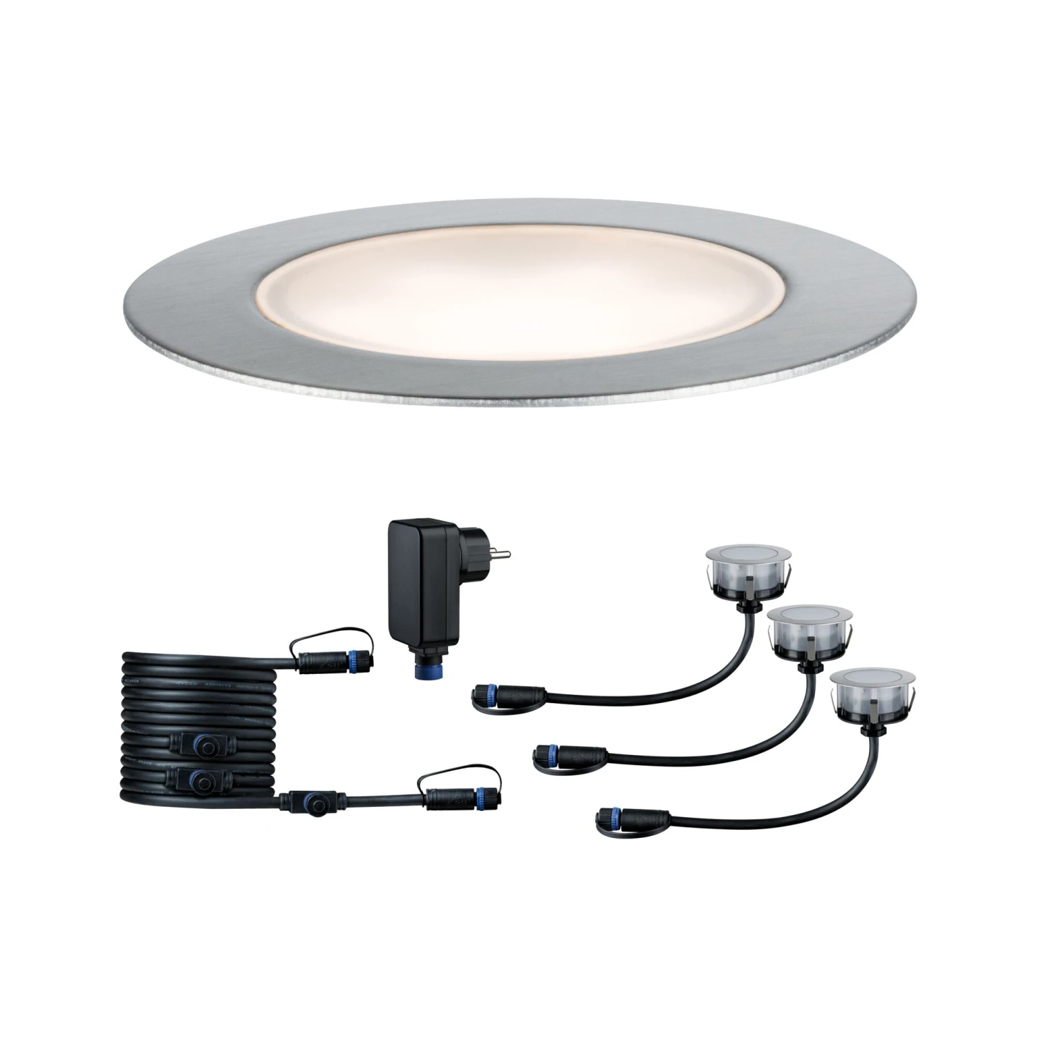 Paulmann Plug & Shine LED Bodeneinbauleuchte Floor Eco Basisset IP67 3000K 3x2W 21VA Silber