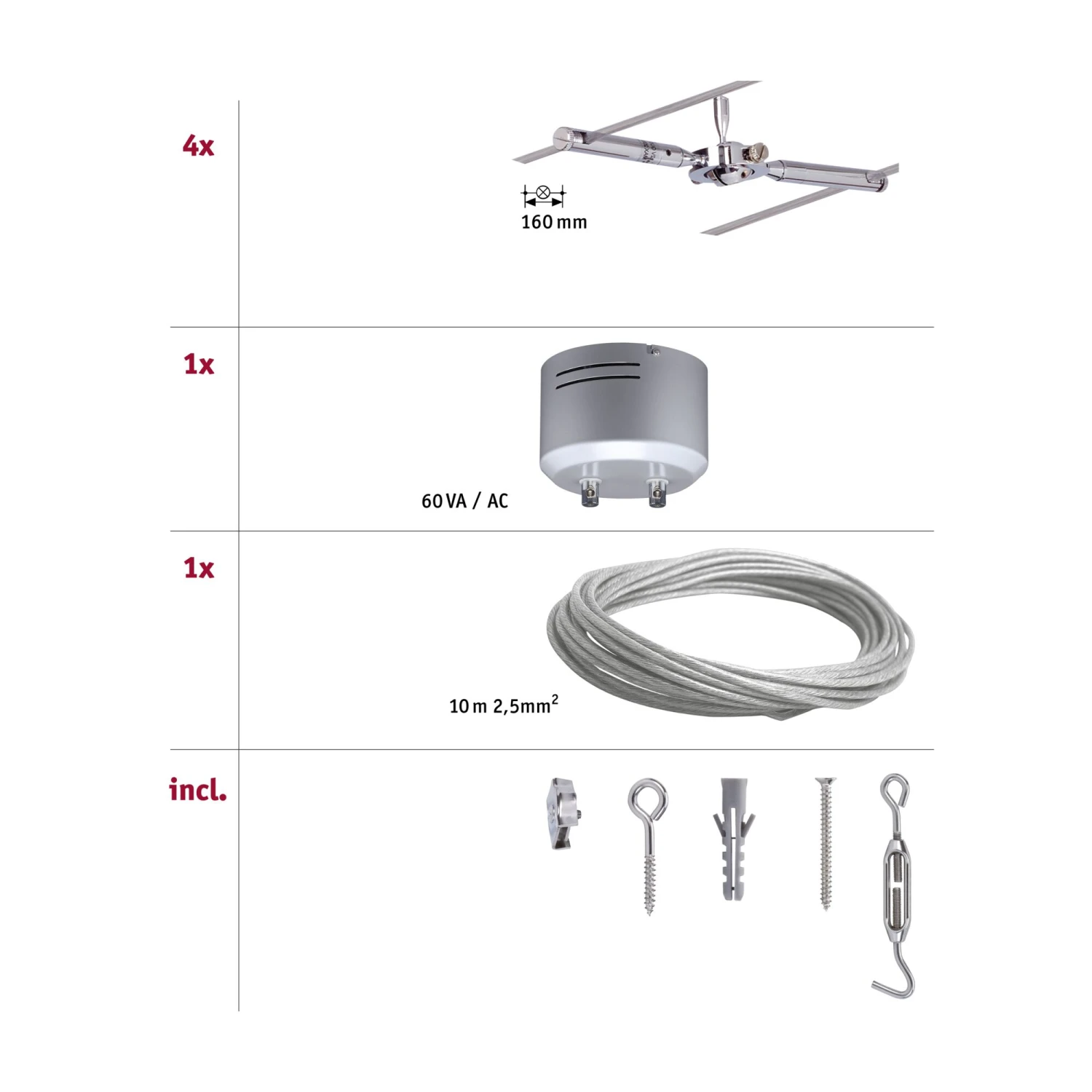 Paulmann Seilsystem TogoLED Basisset GU5,3 Max. 4x10W Dimmbar 230/12V Chrom - Image 3