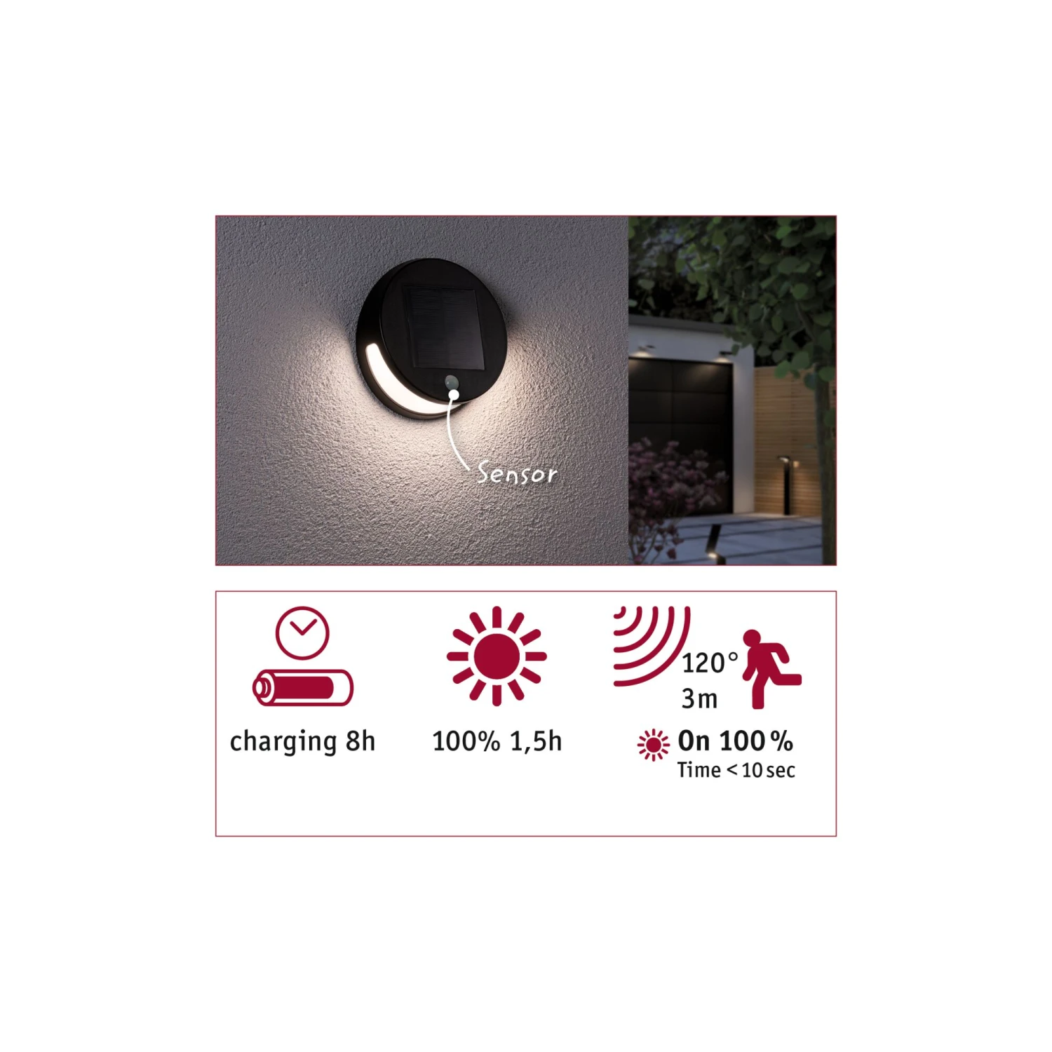 Paulmann Solar LED Außenwandleuchte Helena Bewegungsmelder IP44 3000K 56lm Anthrazit - Image 8