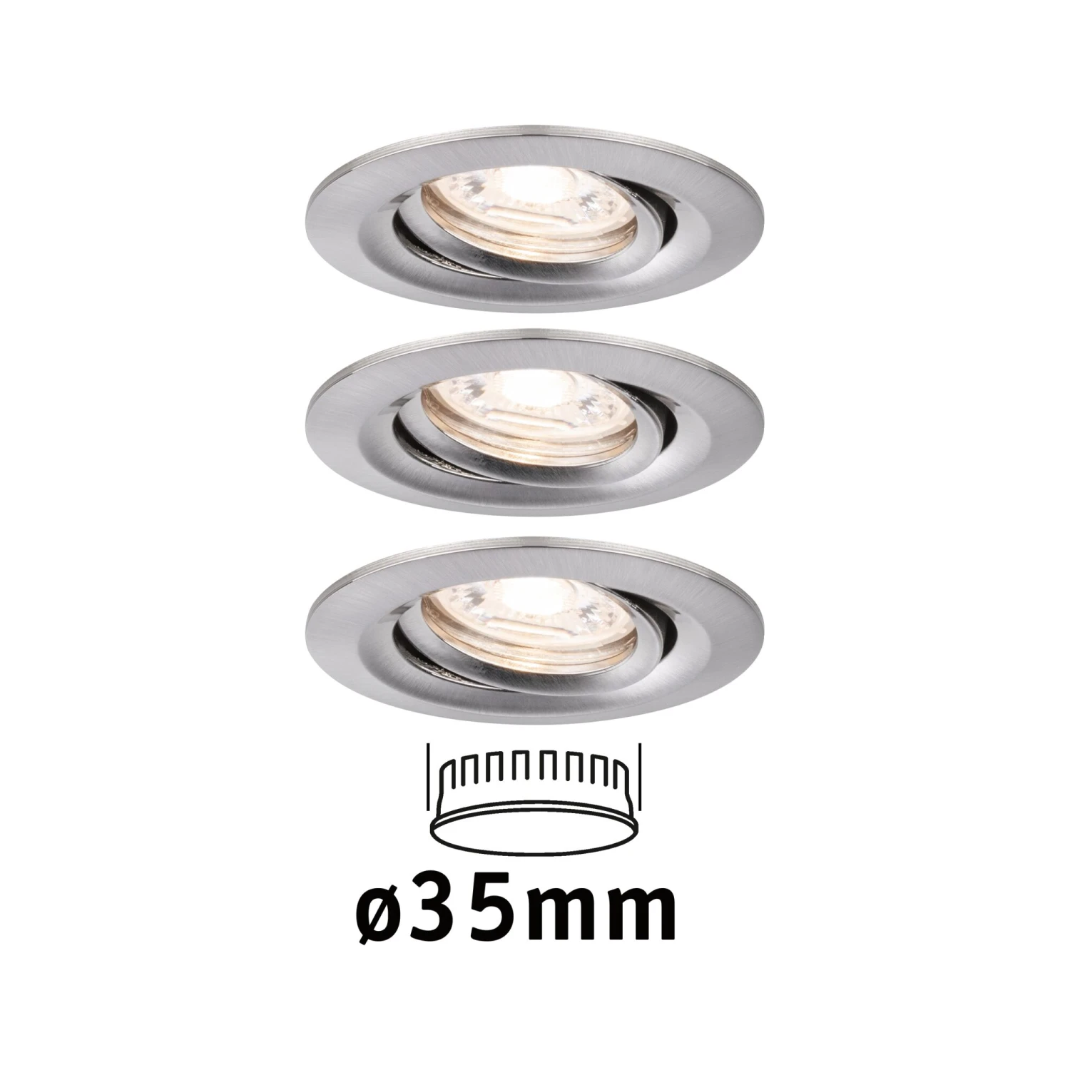 Paulmann LED Einbauleuchte Nova Mini Coin Basisset Schwenkbar Rund 66mm 15° Coin 3x4W 3x310lm 230V 2700K Eisen Gebürstet