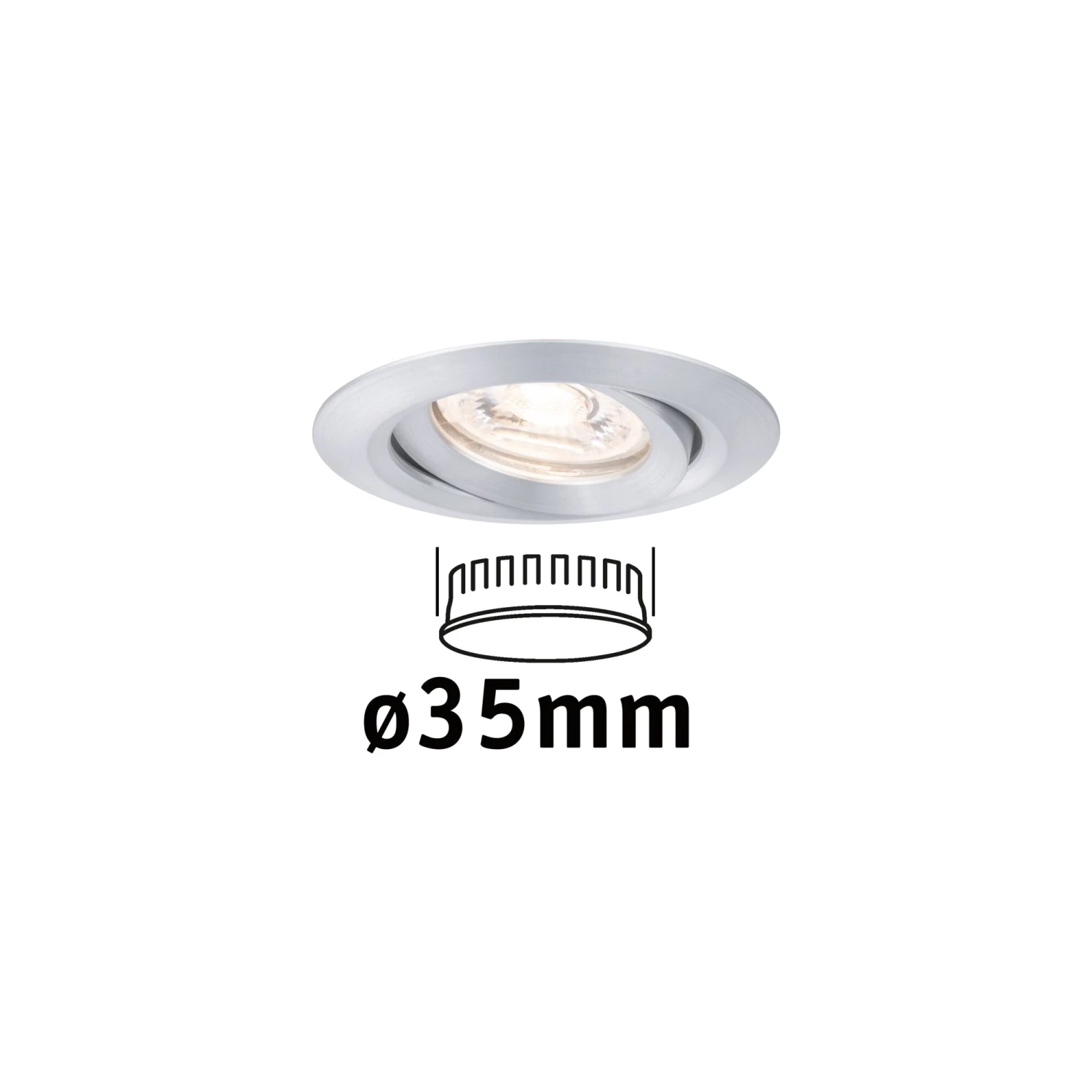 Paulmann LED Einbauleuchte Nova Mini Coin Einzelleuchte Schwenkbar Rund 66mm 15° Coin 4W 310lm 230V 2700K Alu Gedreht