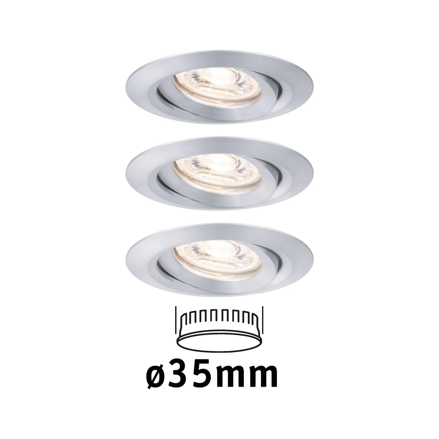 Paulmann LED Einbauleuchte Nova Mini Coin Basisset Schwenkbar Rund 66mm 15° Coin 3x4W 3x310lm 230V 2700K Alu Gedreht