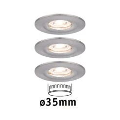 Paulmann LED Einbauleuchte Nova Mini Coin Basisset Starr IP44 Rund 65mm Coin 3x4W 3x310lm 230V 2700K Eisen Gebürstet