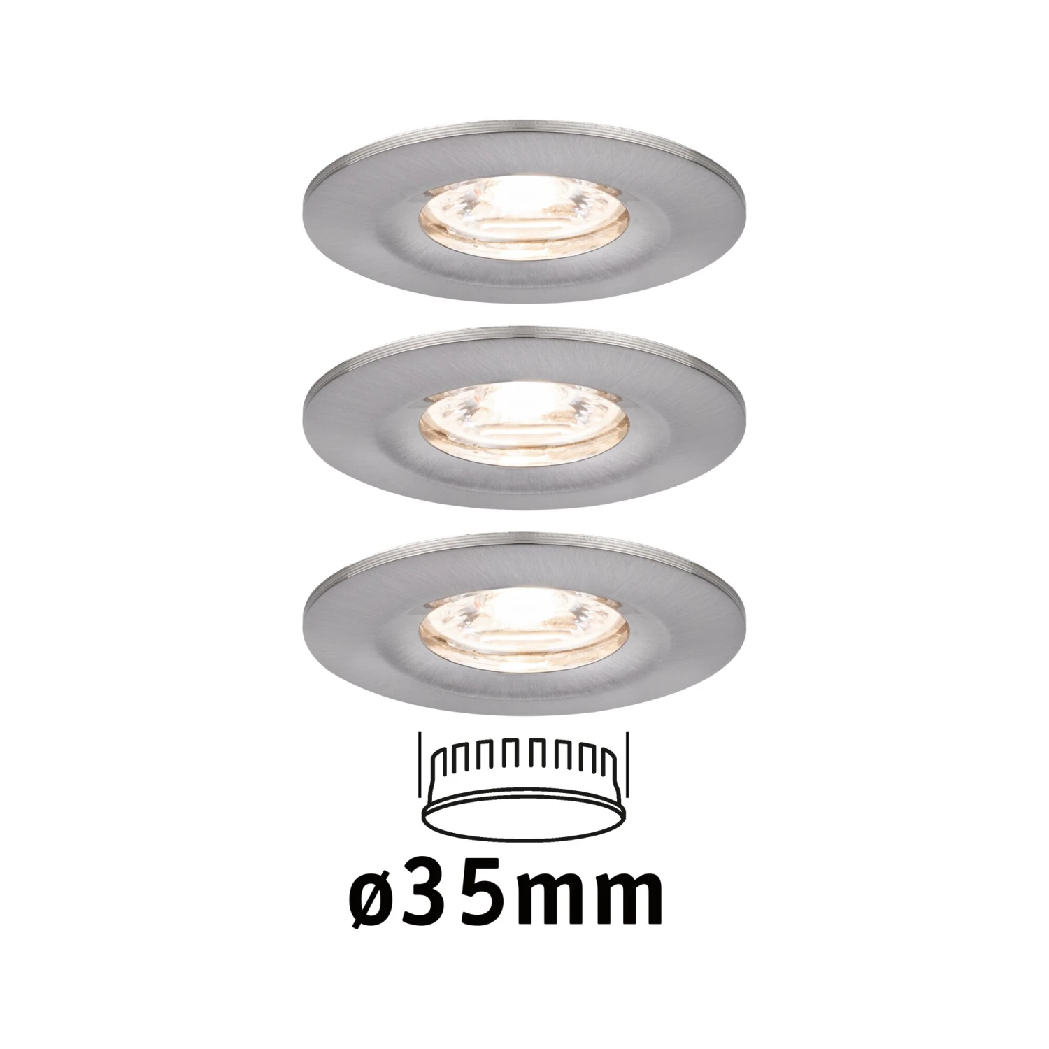 Paulmann LED Einbauleuchte Nova Mini Coin Basisset Starr IP44 Rund 65mm Coin 3x4W 3x310lm 230V 2700K Eisen Gebürstet