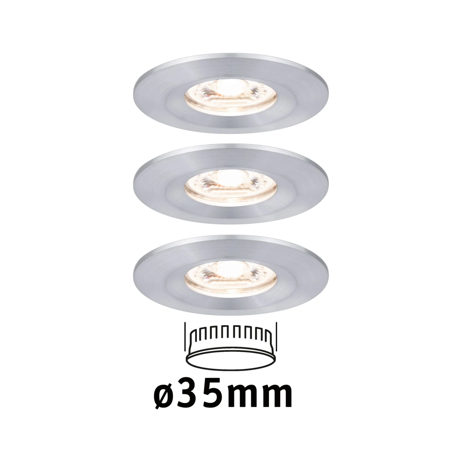 Paulmann LED Einbauleuchte Nova Mini Coin Basisset Starr IP44 Rund 65mm Coin 3x4W 3x310lm 230V 2700K Alu Gedreht