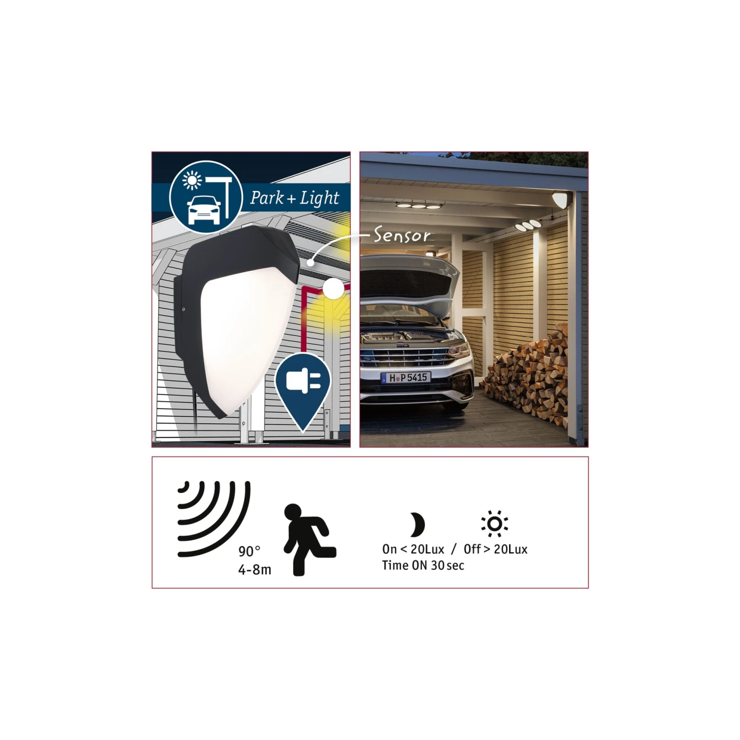 Paulmann Park + Light LED Außenwandleuchte Ikosea Bewegungsmelder IP44 50x203mm 3000K 5,6W 350lm 12V Anthrazit Kunststoff - Image 14