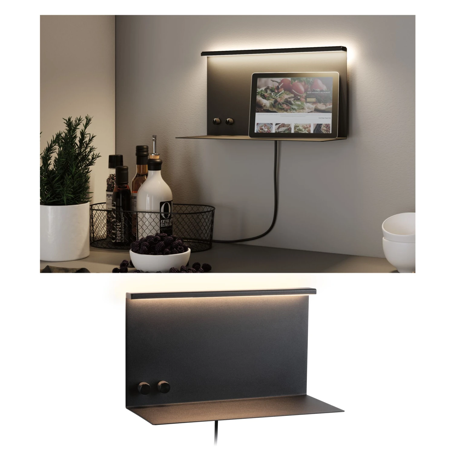 Paulmann LED Wandleuchte Jarina USB C 3000K 540lm / 200lm 230V 4,5 / 1x1,6W Dimmbar Schwarz Matt