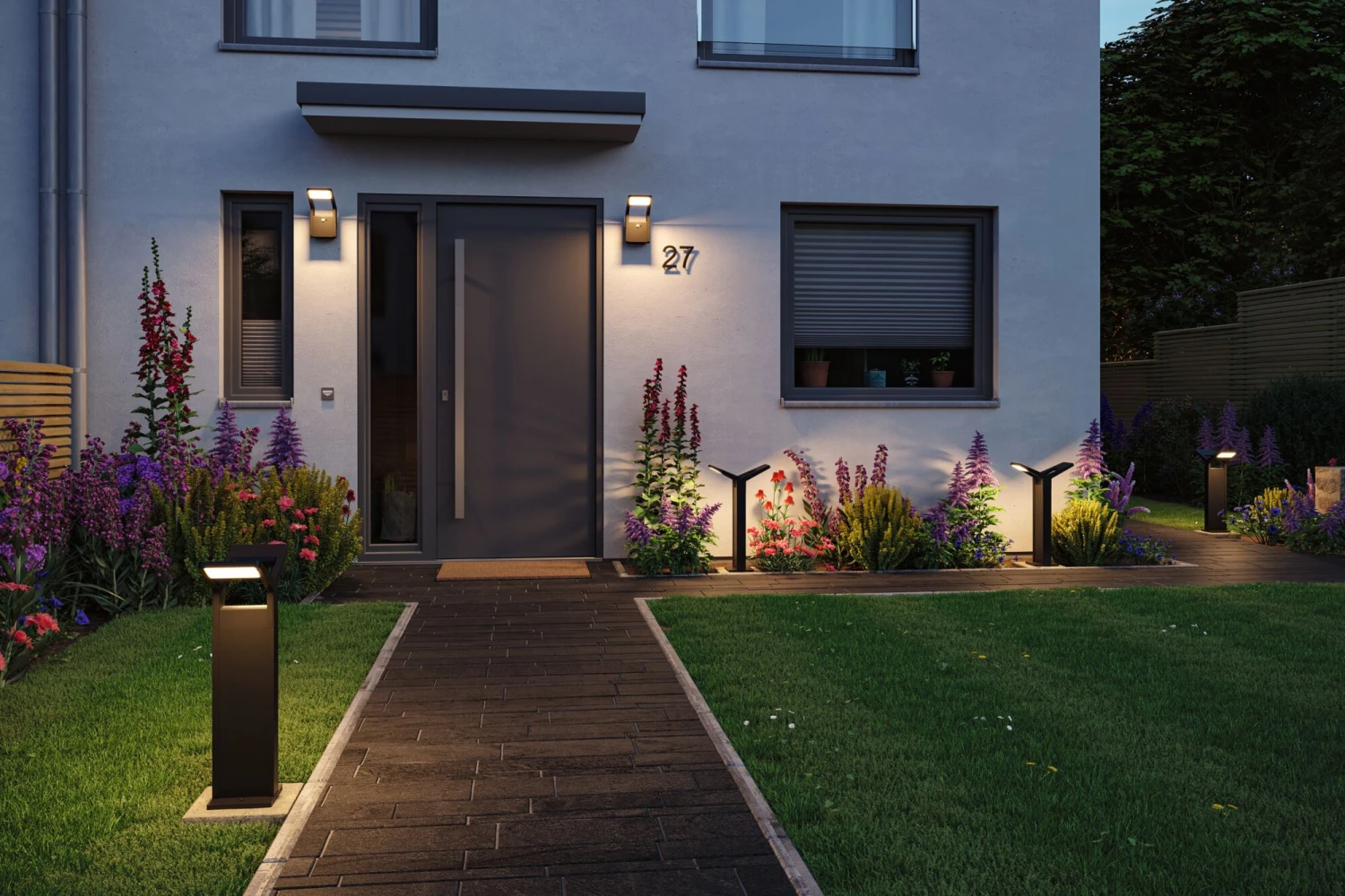 Paulmann LED Pollerleuchte Juntea IP44 585mm 3000K 2x12,5W 2x800lm 230V Anthrazit Aluminium – Bild 3